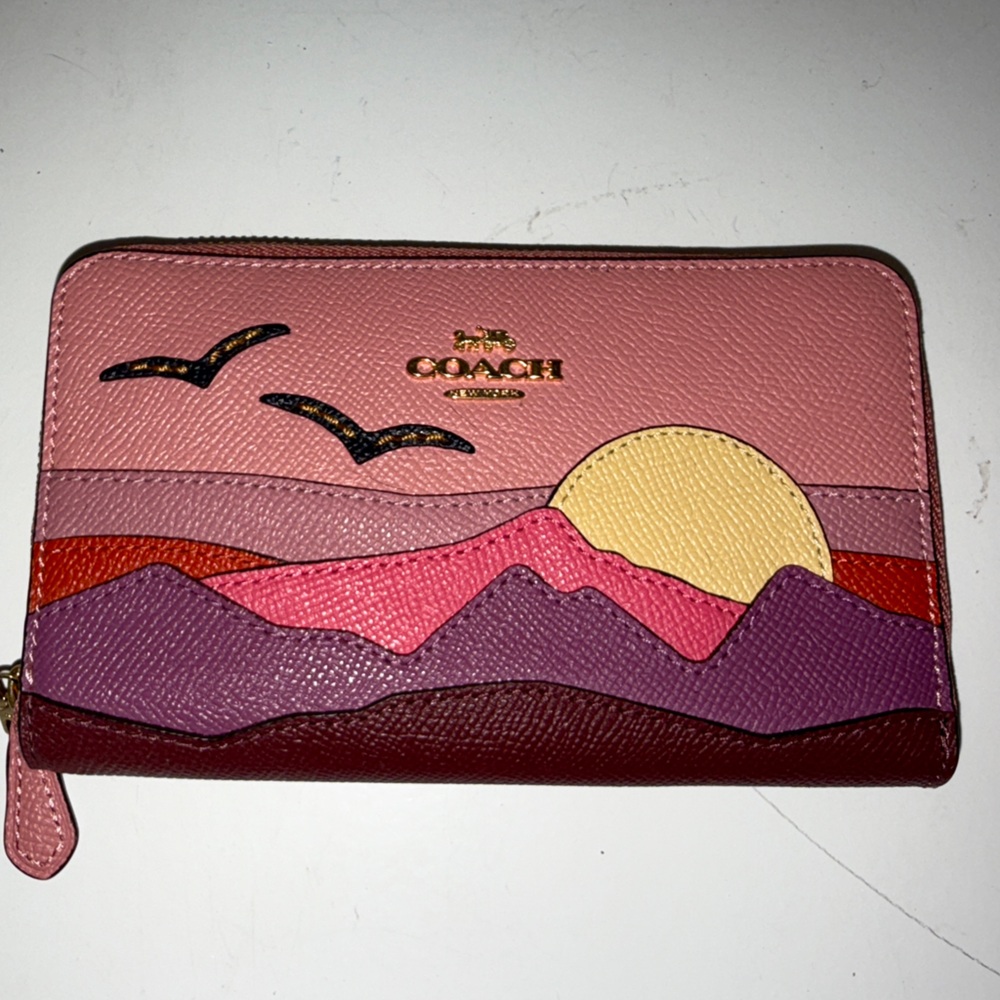 Coach Pink and Purple Bifold Wallet with Color-Block Design- vintage